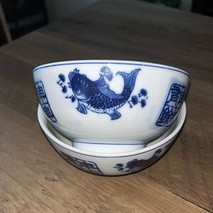 Set of 2 Lovely Koi Fish Porcelain 7" Bowl Symbols by Hengda Huangs